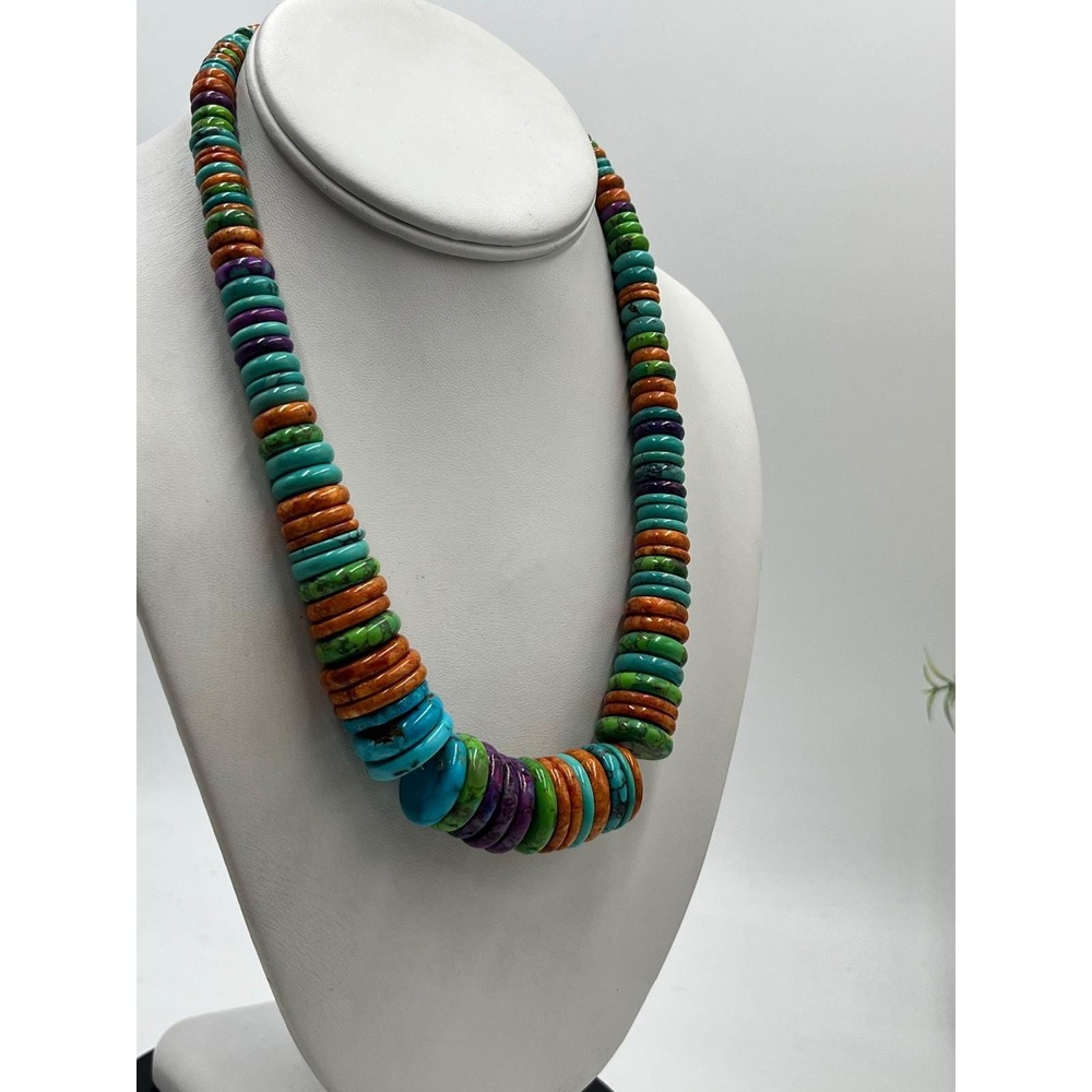 JAY KING DTR Vintage Sterling Silver Colorful Royston Turquoise Heishi Necklace - Picture 11 of 14